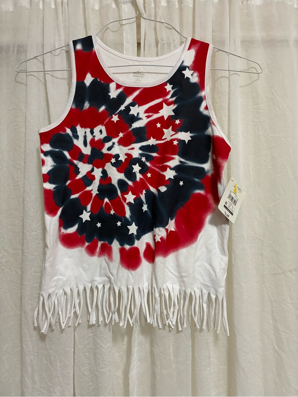 Red & Navy Tie-Dye Star Fringe Tank Top